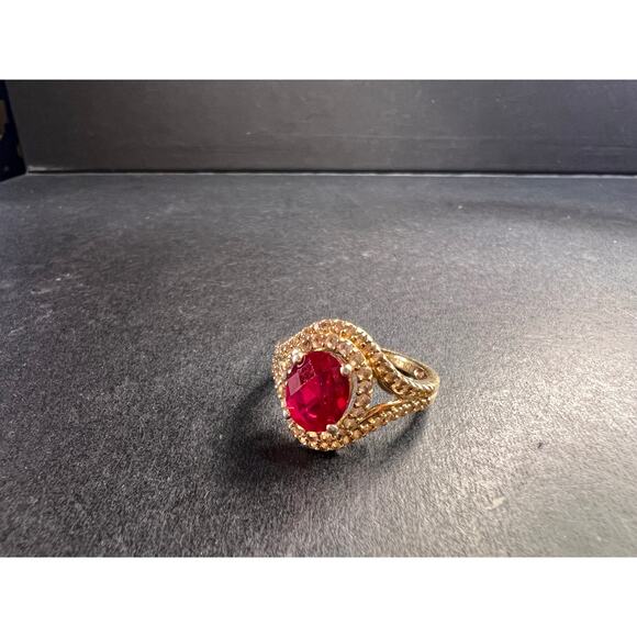 Lab Ruby and topaz halo ring in gold over sterling silver size 7 - Picture 8 of 16